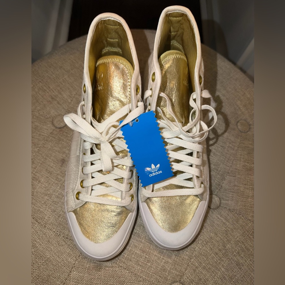 adidas White & Gold Women's high-Top Sneaker